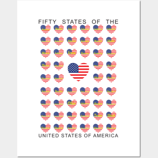 Fifty States American Flag Hearts Posters and Art